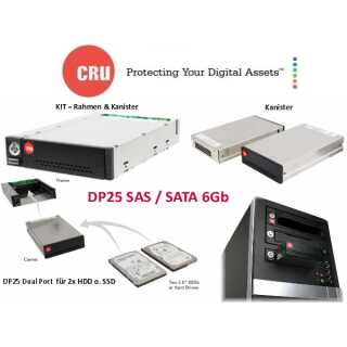 CRU - Wechselrahmen - DataPort - DP25 Dual Port SAS / SATA - 2x SATA 6Gbs - Metall - Rahmen + Kanister - schwarz - Aufnahme von 2x SATA HDD im Carrier - latch