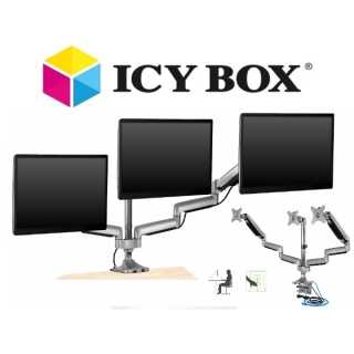 ICY BOX - IB-MS505-TI - Monitorständer mit Tischhalterung für drei Monitore bis zu 32’’ (81 cm) - silv./blac