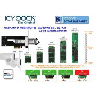 ICY DOCK - Tougharmor - MB840M2P-B - M.2 NVMe SSD zu PCIe 3.0 x4 Wechselrahmen