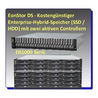 Infortrend - EonStor DS 1000 Gen2, single-controller rackmount 2U/12-bay, SAN storage; 2 GB memory; host connections: 4x 1GbE ports, 1x type-1 host board slot; drive support: LFF/SFF, 12x drive trays; expansion chassis connection: 1x SAS-12G port; redunda