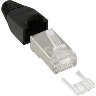 InLine - Crimpstecker RJ45 geschirmt, mit Knickschutz und Einfädelhilfe, 100er Pack, schwarz