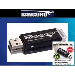 Kanguru - 16GB Kanguru Defender Elite200 (Encrypted USB Flash Drive), Farbe Schwarz, FIPS 140-2 (Level 2), BSI/CC zertifiziert, BSI-DSZ-CC-0772-2014, Firmware Version 02.05.10, Hardware BSI Zertifziert, neueste Software mit neuen Funktionen (nicht BSI zer