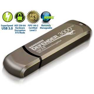 Kanguru - 128GB Kanguru Defender 3000 (Encrypted USB 3.0  Flash Drive), FIPS 140-2 Level 3