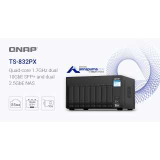 QNAP - TS-832PX-4G - NAS-Server - 8 Schächte - SATA 6Gb/s - RAID 0 1 5 6 10 50 JBOD 60 RAM 4 GB Gigabit Ethernet / 2.5 Gigabit Ethernet / 10 Gigabit Ethernet iSCSI Support - Leergehäuse