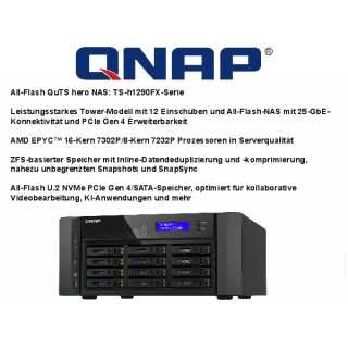 QNAP - TS-h1290FX-7232P-64G - NAS-Server - 12 Schächte - SATA 6Gb/s / PCIe (NVMe) / U.2 RAM 64 GB 25 Gigabit Ethernet / 2.5 Gigabit Ethernet iSCSI Support