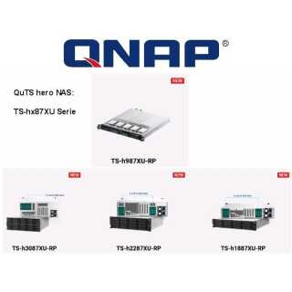 QNAP - TS-h1887XU-RP-E2336-32G - NAS - Rack (2U) - Intel Xeon E - E-2334 - Schwarz - Weiß 32 GB ECC DDR4 5GB Flash 12 x 3.5" + 6 x 2.5" RJ-45 USB 3.2 Gen 2