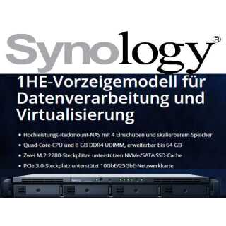 Synology - RackStation RS1619xs+ - NAS-Server - 4 Schächte - SATA 6Gb/s RAID 0 1 5 6 10 JBOD RAID F1 RAM 8 GB Gigabit Ethernet iSCSI Support 1U
