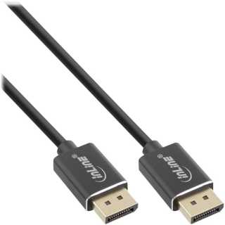 InLine® - DisplayPort 1.4 Kabel Slim, 8K4K, schwarz, vergoldete Kontakte, 1mSlim DisplayPort 1.4 Kabel, super dünnes Kabel mit nur 4,8mm Durchmesser