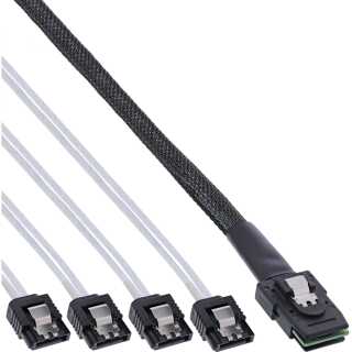 InLine - SAS Anschlusskabel, Mini-SAS SFF-8087 an 4x SATA, 1:1, OCR, 0,75m