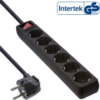 InLine - Steckdosenleiste, 6-fach Schutzkontakt, mit Schalter, schwarz, 3m