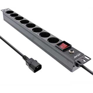 InLine - 19" Steckdosenleiste, 8-fach Schutzkontakt, C14 Stecker, Überlastschutz