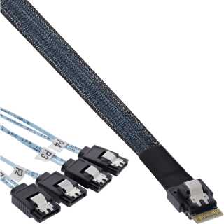 InLine - Slim SAS Kabel, SFF-8654 4i zu 4x SATA 7-pin, 12Gb/s, 1m