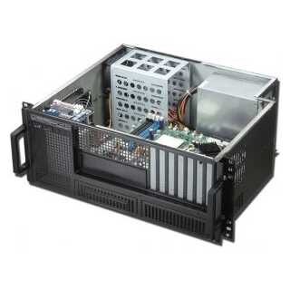19 Zoll Industriegehäuse 4HE ohne Netzteil, 420mm Einbautiefe, ATX, 1x 5,25", 1x ODD/HDD/FDD, 6x 3,5", PS2/mini-Red., Front-Access ohne Kontroll-Panel, kompatibel mit Mainboards bis zu 12x9.6 Zoll