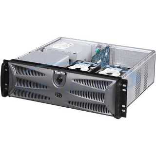 19 Zoll ATC-Industriegehäuse 3HE, ohne Netzteil schwarz, 380 mm tief, für PS/2-Netzteile, Stromspar-Funktion, ATX, 2-3x 5,25", 5-6x 2,5", 0-2x 2,5", PS2, Front-Tür