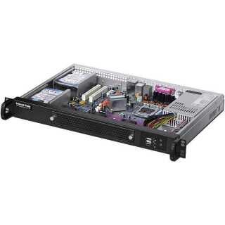 19" ATX Industriegehäuse, schwarz, 300mm Einbautiefe,  ATX, 4xSSD, FlexATX  ohne ATX-Netzteil