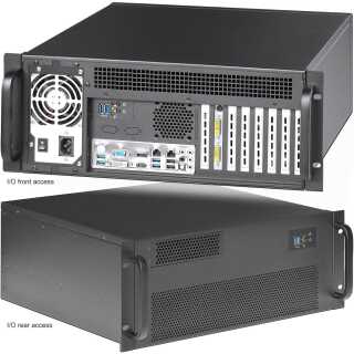 19 Zoll Industriegehäuse 4HE ohne Netzteil, 400mm Einbautiefe, E-ATX, 1x 5,25", 2x 3,5", 2x 2,5", PS2, Front-/Rear-Access, USB3