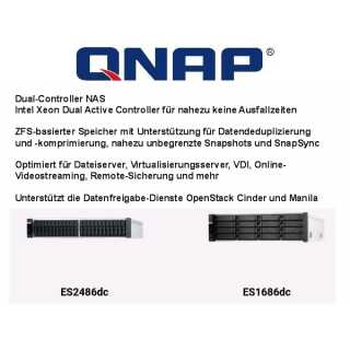 QNAP - ES1686dc R2 - NAS-Server - 16 Schächte - Rack einbaufähig SAS 12Gb/s RAID 0 1 5 6 10 50 JBOD 60 RAID TP RAM 96 GB Gigabit Ethernet / 10 Gigabit Ethernet iSCSI Support 3U