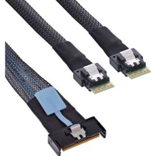 InLine - MCIO Kabel, MCIO x8 Stecker zu 2x 4i SFF-8654 Stecker, 0,75m