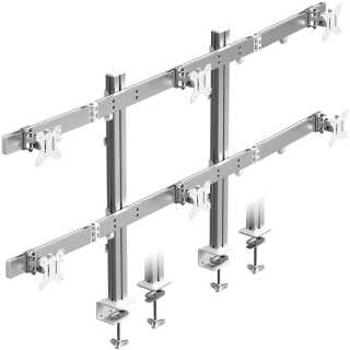 ICY BOX - IB-MS666-T6 - Monitorständer für 6 Monitore jeweils bis 32" und 8 kg Gewicht, Aluminium, heavy-duty - silver